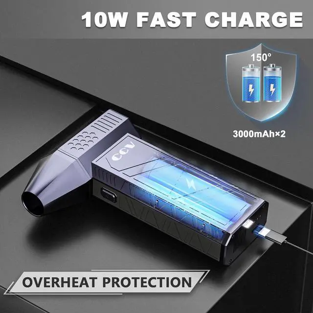 Alt view image 6 of 7 - CCV Compressed Air Duster - 150000RPM Electric Air Duster for Cleaning Keyboard&PC 3 Gears Adjustable Rechargeable Cordless Jet Dry Blower Air Blower for Car and Home (F33-Pearl Blue)