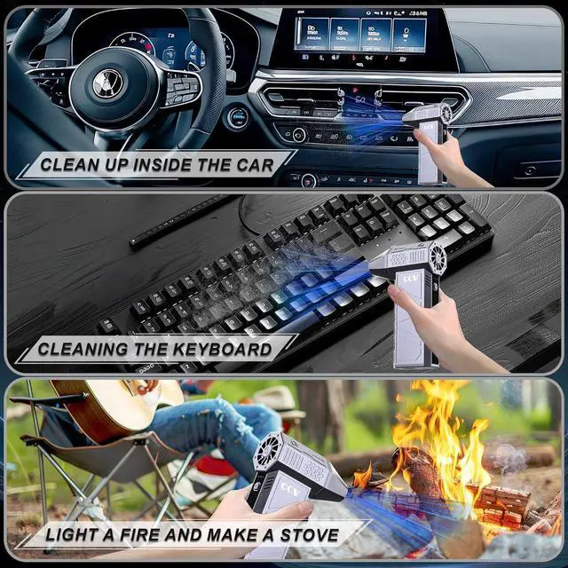 Alt view image 7 of 7 - CCV Compressed Air Duster - 150000RPM Electric Air Duster for Cleaning Keyboard&PC 3 Gears Adjustable Rechargeable Cordless Jet Dry Blower Air Blower for Car and Home (F33-Pearl Blue)