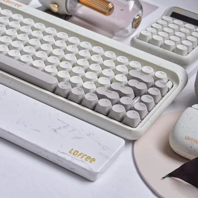 Alt view image 6 of 7 - LOFREE Zero ARTZ Mechanical Keyboard with Marble Palm Rest, 75% Rechargeable Hot-swappable Keyboards with 3 Types Connection for Windows, Mac OS, Linear Switches/Terrazzo Grey