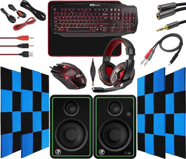 Main image of Ritz Gear Red Gaming Accessories Kit I 4-in-1 LED Combo with Multimedia Keyboard, Optical Mouse, Mouse Pad & Headset with Adapter with CR3-X Monitors and 24 Pack Acoustic Soundproof Wedge Panels