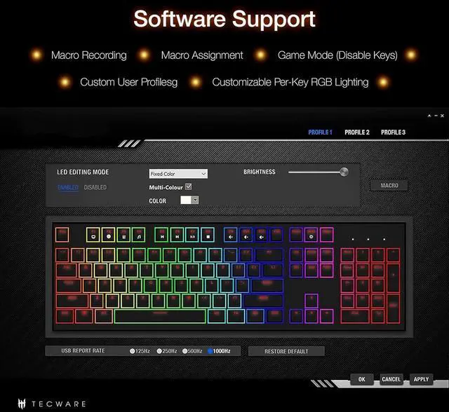 Alt view image 5 of 6 - TECWARE Phantom+ Elite 87 Key RGB Mechanical Gaming Keyboard, LED Backlit, Universal Hot-Swap, Wired and Wireless, 3 Mode Connectivity, Thocky Sounding, White Elite Wraith Orange