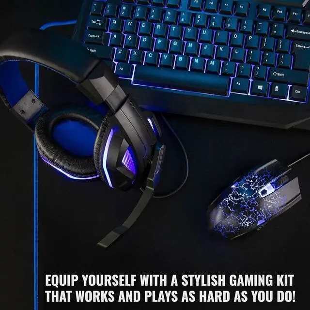 Alt view image 2 of 7 - Ritz Gear Blue Gaming Kit I 4-in-1 LED Combo with Multimedia Keyboard, Optical Mouse, Mouse Pad & Headset with Adapter with CR5-X Bluetooth Monitors and 24 Pack Acoustic Soundproof Wedge Panels