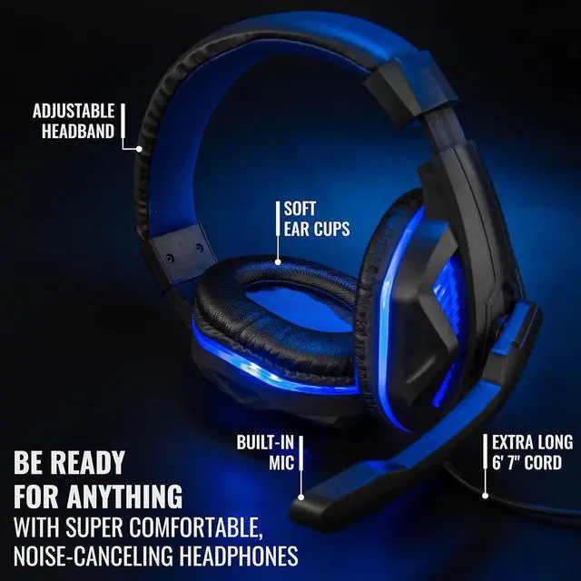 Alt view image 6 of 7 - Ritz Gear Blue Gaming Kit I 4-in-1 LED Combo with Multimedia Keyboard, Optical Mouse, Mouse Pad & Headset with Adapter with CR5-X Bluetooth Monitors and 24 Pack Acoustic Soundproof Wedge Panels