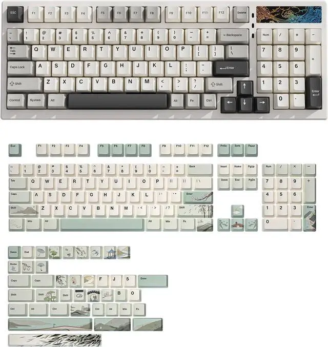 Main image of YUNZII YZ98 Gasket Mechanical Keyboard(White, Cocoa Cream V2 Switch),Spring Tea Keycap Cherry(Cherry Profile, Spring Tea)