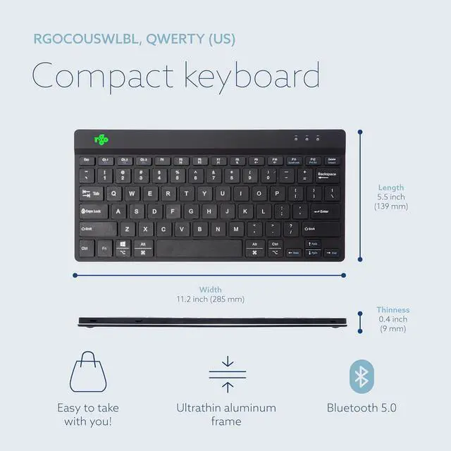 Alt view image 3 of 7 - R-Go Compact Keyboard Bluetooth, with Break Software, Ergonomic Flat Design, Anti-RSI, Compatible with Windows/Mac OS, QWERTY (US), Black
