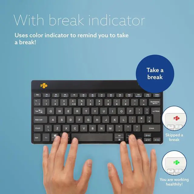 Alt view image 5 of 7 - R-Go Compact Keyboard Bluetooth, with Break Software, Ergonomic Flat Design, Anti-RSI, Compatible with Windows/Mac OS, QWERTY (US), Black