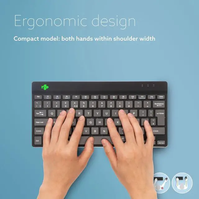 Alt view image 2 of 7 - R-Go Compact Keyboard Bluetooth, with Break Software, Ergonomic Flat Design, Anti-RSI, Compatible with Windows/Mac OS, QWERTY (US), Black