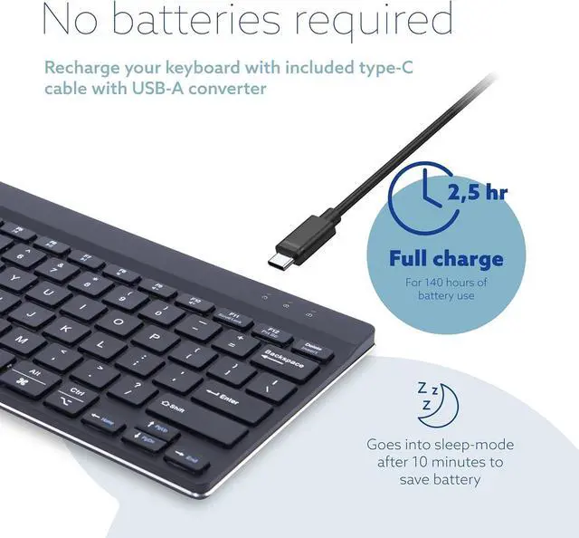 Alt view image 7 of 7 - R-Go Compact Keyboard Bluetooth, with Break Software, Ergonomic Flat Design, Anti-RSI, Compatible with Windows/Mac OS, QWERTY (US), Black