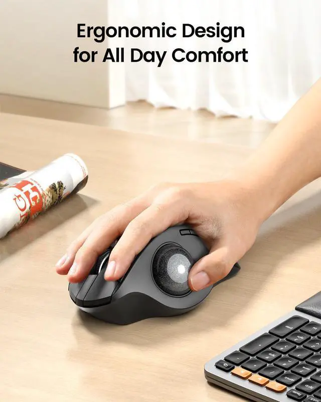 Alt view image 3 of 7 - Wireless Trackball Mouse EM01 NL Ergonomic Bluetooth Rollerball Thumb Rechargeable Computer Laptop Mouse Adjustable Angle & 3 Device Connection for PC Mac Windows-Gray Ball
