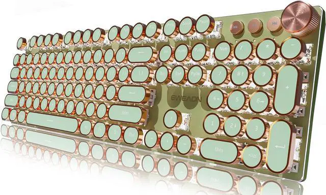 Main image of Typewriter Style Mechanical Gaming Keyboard,104 Keys Backlit LED Keyboard, Media Control Knob, Wired Computer Keyboard Pink Switch for Windows/Mac/PC-Green