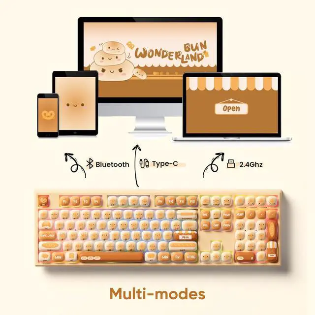 Alt view image 3 of 7 - MONSGEEK AKKO x MG108B Bun Wonderland Mechanical Keyboard Hot-Swappable Multi-Mode Gaming Keyboard with PBT Dye-Sub MOG Profile Keycaps Pre Lubed Piano Switch