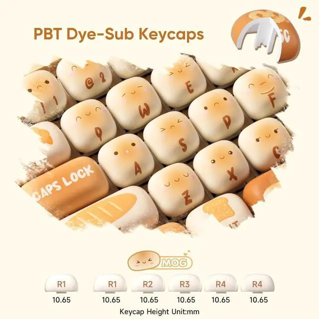 Alt view image 6 of 7 - MONSGEEK AKKO x MG108B Bun Wonderland Mechanical Keyboard Hot-Swappable Multi-Mode Gaming Keyboard with PBT Dye-Sub MOG Profile Keycaps Pre Lubed Piano Switch