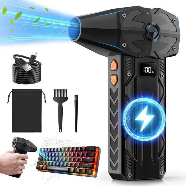 Main image of Compressed Air Duster-4 Gear Adjustable 200 000RPM Storm Electric Air Blower Rechargeable Cordless Cleaner for Keyboard PC Electric Devices Cleaning Replace Canned Air Compressed Air Cans - Black