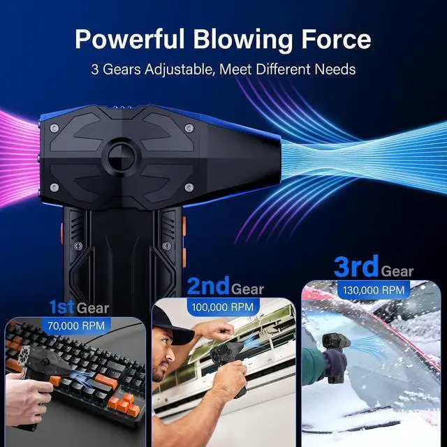 Alt view image 3 of 7 - Compressed Air Duster-4 Gear Adjustable 200 000RPM Storm Electric Air Blower Rechargeable Cordless Cleaner for Keyboard PC Electric Devices Cleaning Replace Canned Air Compressed Air Cans - Black