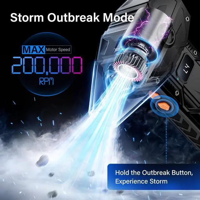 Alt view image 4 of 7 - Compressed Air Duster-4 Gear Adjustable 200 000RPM Storm Electric Air Blower Rechargeable Cordless Cleaner for Keyboard PC Electric Devices Cleaning Replace Canned Air Compressed Air Cans - Black