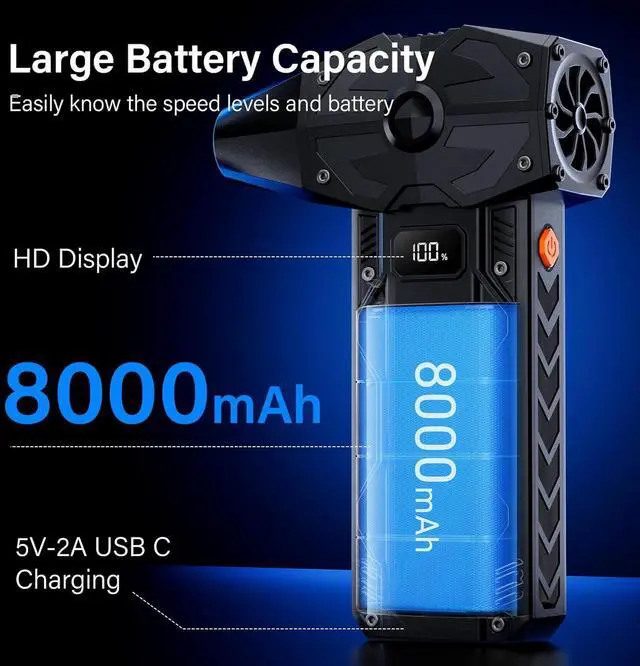 Alt view image 5 of 7 - Compressed Air Duster-4 Gear Adjustable 200 000RPM Storm Electric Air Blower Rechargeable Cordless Cleaner for Keyboard PC Electric Devices Cleaning Replace Canned Air Compressed Air Cans - Black