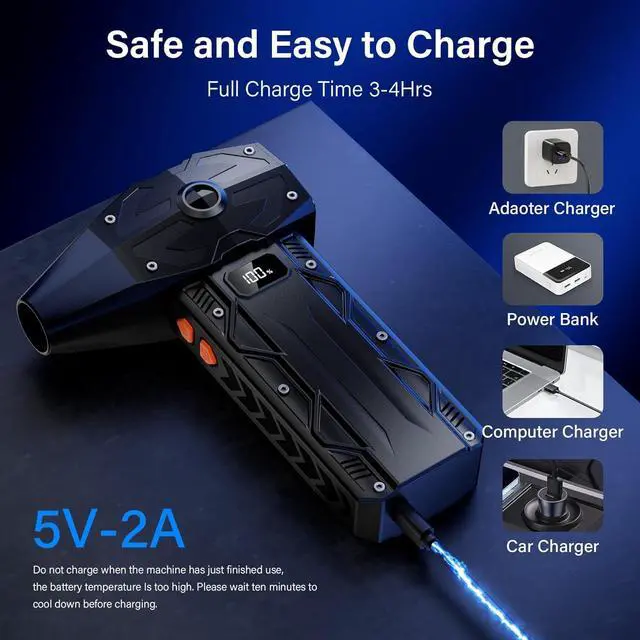 Alt view image 7 of 7 - Compressed Air Duster-4 Gear Adjustable 200 000RPM Storm Electric Air Blower Rechargeable Cordless Cleaner for Keyboard PC Electric Devices Cleaning Replace Canned Air Compressed Air Cans - Black