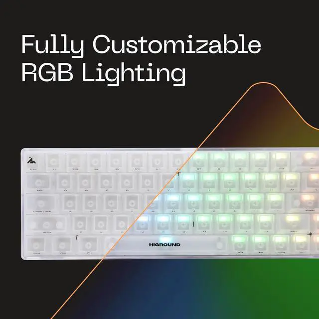 Alt view image 6 of 7 - Higround Crystal Opal Basecamp 65% Mechanical USB Wired Gaming Keyboard, Silent Glacier Switches, Programmable RGB, Transparent/Translucent, Hot-Swappable, Deep Thock Creamy Sounding PC Keyboard