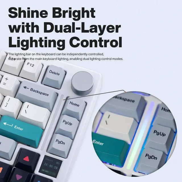 Alt view image 3 of 7 - GK GAMAKAY TK75 V2 75% Silent Mechanical Keyboard with TFT Screen, Hot Swap RGB Bluetooth 5.0/2.4GHz Wireless/USB-C Wired PBT Cherry Profile Keycaps Gaming Keyboard (GamaKay Phoenix Switch)