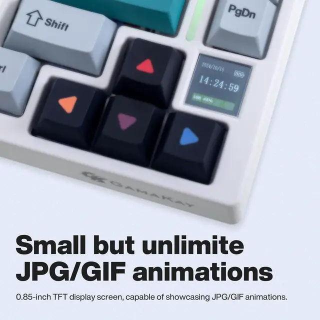 Alt view image 4 of 7 - GK GAMAKAY TK75 V2 75% Silent Mechanical Keyboard with TFT Screen, Hot Swap RGB Bluetooth 5.0/2.4GHz Wireless/USB-C Wired PBT Cherry Profile Keycaps Gaming Keyboard (GamaKay Phoenix Switch)