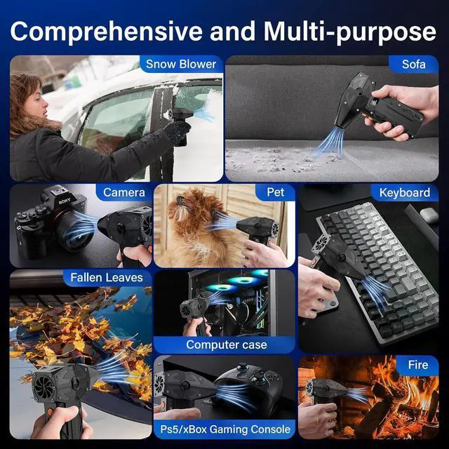 Alt view image 6 of 7 - Compressed Air Duster-4 Gear Adjustable 200 000RPM Storm Electric Air Blower Rechargeable Cordless Cleaner for Keyboard PC Electric Devices Cleaning Replace Canned Air Compressed Air Cans - Black