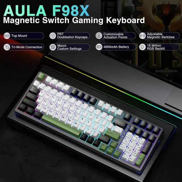 Alt view image 2 of 7 - x Aula F98X Wireless Mechanical Gaming Keyboard,Magnetic Switch Rapid Trigger Hall Effect Keyboard Tri-Mode BT5.0/2.4GHz/USB-C Wired, Top Mount Hot Swappable RGB Backlit Gaming for PC