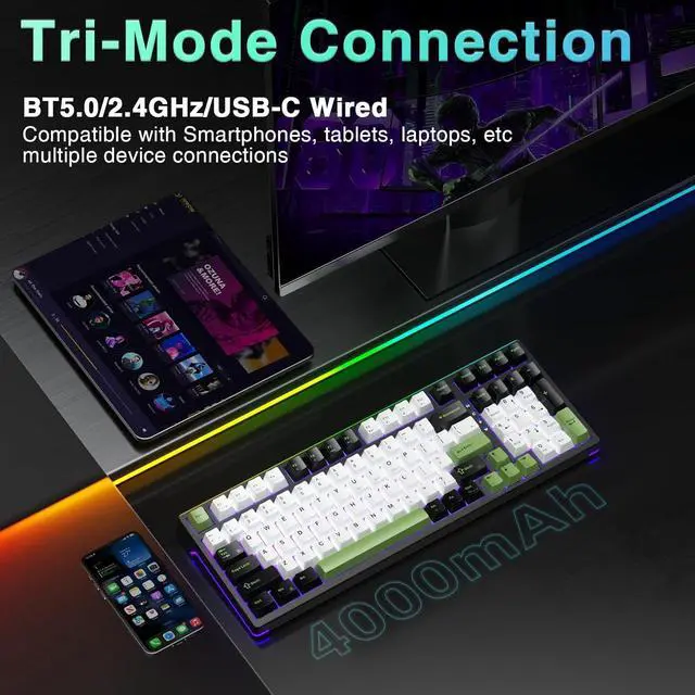 Alt view image 3 of 7 - x Aula F98X Wireless Mechanical Gaming Keyboard,Magnetic Switch Rapid Trigger Hall Effect Keyboard Tri-Mode BT5.0/2.4GHz/USB-C Wired, Top Mount Hot Swappable RGB Backlit Gaming for PC