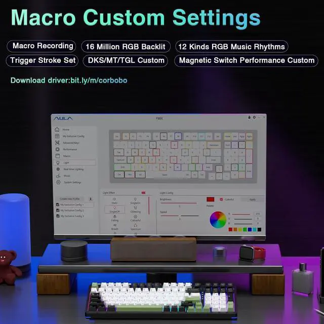 Alt view image 6 of 7 - x Aula F98X Wireless Mechanical Gaming Keyboard,Magnetic Switch Rapid Trigger Hall Effect Keyboard Tri-Mode BT5.0/2.4GHz/USB-C Wired, Top Mount Hot Swappable RGB Backlit Gaming for PC