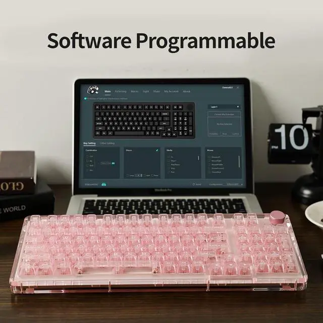 Alt view image 4 of 7 - KiiBoom Phantom 98 Hot Swappable Crystal Gasket-Mounted Mechanical Keyboard, Triple Mode NKRO Gaming Keyboard with South-Facing RGB, Clear Keycaps, 8000mAh Battery for Win/Mac (Pink)