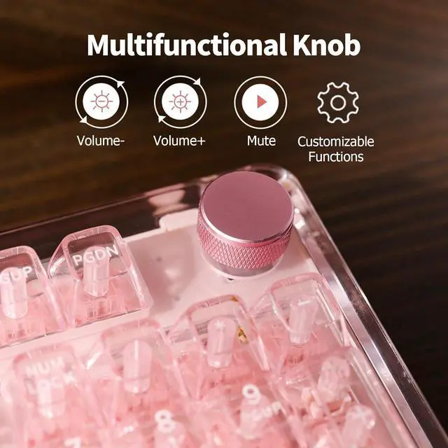 Alt view image 5 of 7 - KiiBoom Phantom 98 Hot Swappable Crystal Gasket-Mounted Mechanical Keyboard, Triple Mode NKRO Gaming Keyboard with South-Facing RGB, Clear Keycaps, 8000mAh Battery for Win/Mac (Pink)