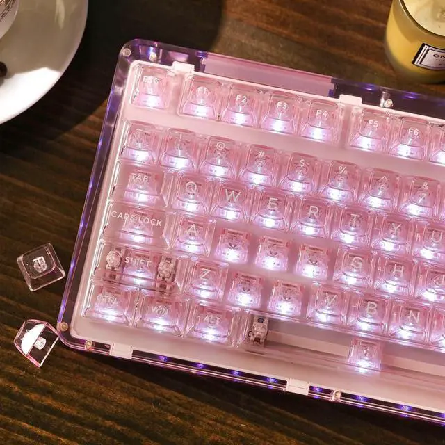 Alt view image 6 of 7 - KiiBoom Phantom 98 Hot Swappable Crystal Gasket-Mounted Mechanical Keyboard, Triple Mode NKRO Gaming Keyboard with South-Facing RGB, Clear Keycaps, 8000mAh Battery for Win/Mac (Pink)