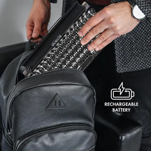 Alt view image 6 of 7 - Eklectik Vintage Typewriter Keyboard Wireless Bluetooth, Mechanical 83-Key, 14 LED Light Modes, USB C, Blue Switches, Wired or Wireless Keyboard, Compatible with PC, Laptop, Tablet