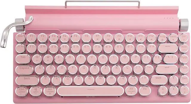 Main image of Typewriter Keyboard,Round Keycaps/White Backlit/Compact 75% Layout Keyboard for Windows/Mac/PC/Laptop (Pink)