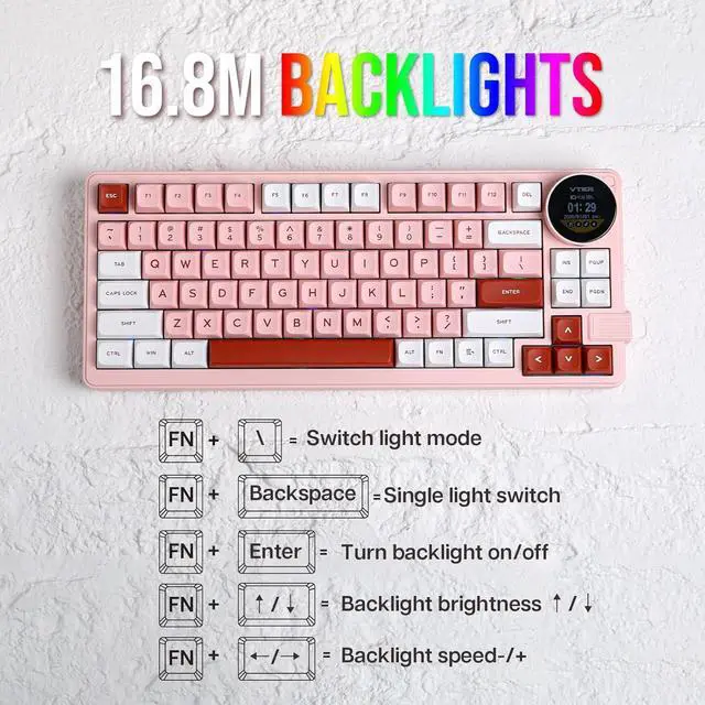 Alt view image 7 of 7 - MechLands Feker K75 Lite Gasket Mechanical Keyboard with Screen and Knob, USB-C/BT5.0/2.4G Hot Swappable Creamy Wireless Gaming Keyboard with 5000mAh Battery, RGB Backlit for Win/Mac (Pink)