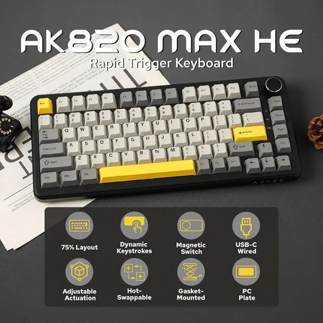 Alt view image 2 of 7 - MechLands AJAZZ AK820 MAX HE Hall Effect Magnetic Gaming Keyboard, Adjustable Actuation, 8KHz Polling Rate, Wired Rapid Fast Keyboard, Creamy Gasket, RGB Backlight, NKRO for Win/Mac (Black)