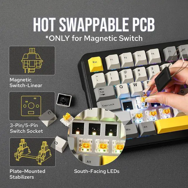 Alt view image 6 of 7 - MechLands AJAZZ AK820 MAX HE Hall Effect Magnetic Gaming Keyboard, Adjustable Actuation, 8KHz Polling Rate, Wired Rapid Fast Keyboard, Creamy Gasket, RGB Backlight, NKRO for Win/Mac (Black)