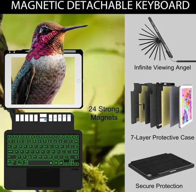 Alt view image 3 of 6 - Keyboard Case Compatible for iPad 6th Gen 2018 iPad 5th Gen 2017 iPad Pro 9.7 iPad Air 2 Magnetic Detachable Kickstand case with Bluetooth Backlit Trackpad Keyboard
