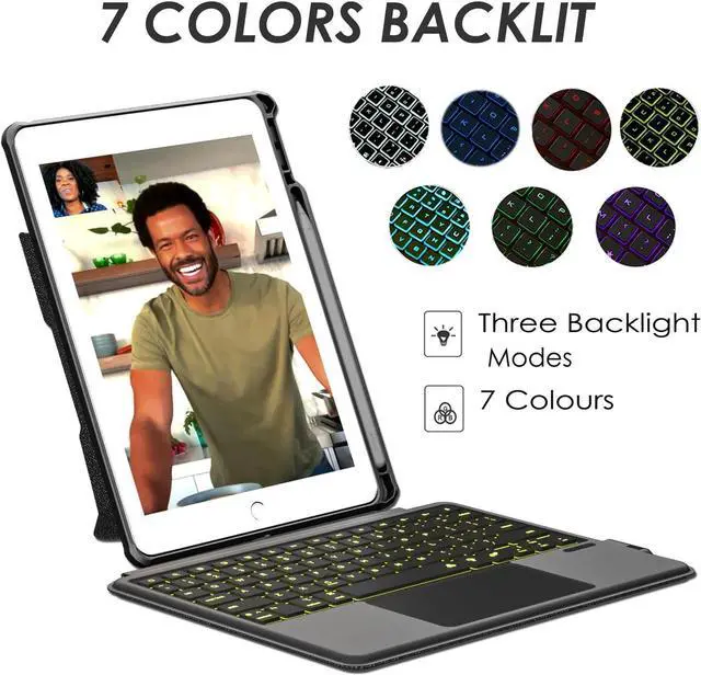 Alt view image 4 of 6 - Keyboard Case Compatible for iPad 6th Gen 2018 iPad 5th Gen 2017 iPad Pro 9.7 iPad Air 2 Magnetic Detachable Kickstand case with Bluetooth Backlit Trackpad Keyboard