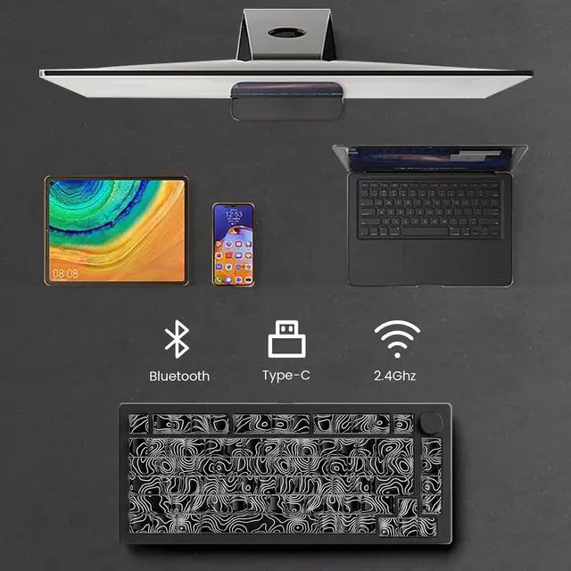 Alt view image 3 of 7 - MONSGEEK M1 V5 Aluminum Mechanical Keyboard 75% Topographic Theme Quick Release Gaming Keyboard with Knob, 8000 mAH RGB Hot-swappable Black Custom with Side-Printed Keycaps Pre lubed Piano Switch