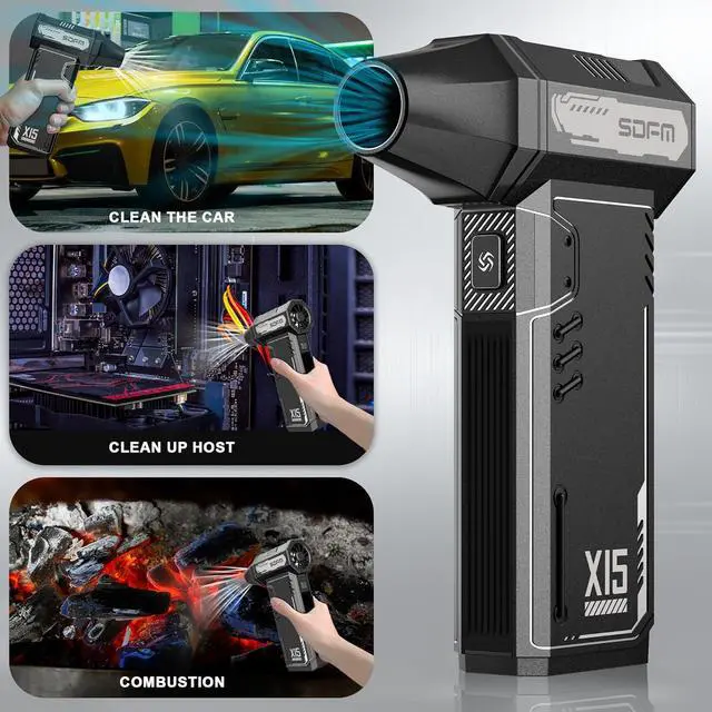 Alt view image 6 of 7 - Compressed Air Duster - 180 000 RPM Electric Air Duster - with Brushless Motor 3-Gear Adjustable Air Duster - for Keyboard PC Car Air Bed and Home Cleaning (X15) (Black)