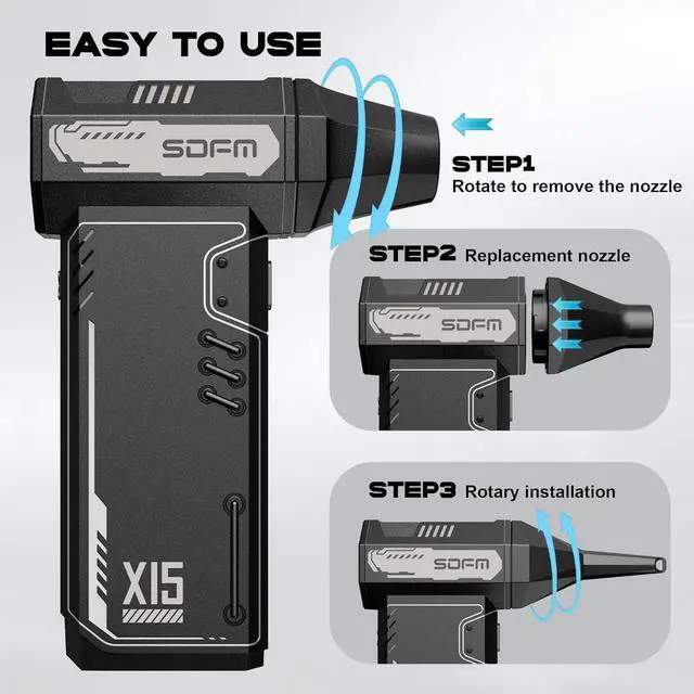 Alt view image 7 of 7 - Compressed Air Duster - 180 000 RPM Electric Air Duster - with Brushless Motor 3-Gear Adjustable Air Duster - for Keyboard PC Car Air Bed and Home Cleaning (X15) (Black)