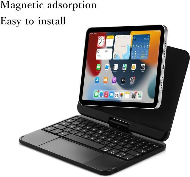Alt view image 2 of 7 - Magnetic 360 Rotating iPad Mini A17 Pro 2024/ iPad Mini 6 Keyboard Case Touchpad 7 Colors Backlit Keyboard Rotatable Slim Folio Keyboard Cover (Silver)