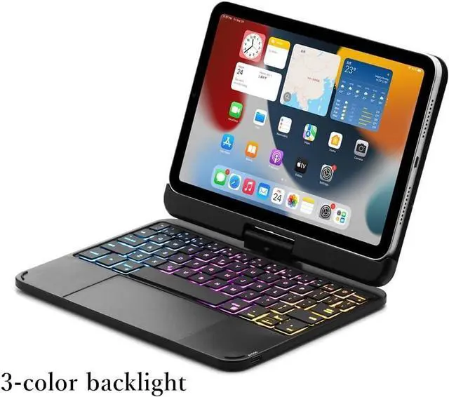 Alt view image 4 of 7 - Magnetic 360 Rotating iPad Mini A17 Pro 2024/ iPad Mini 6 Keyboard Case Touchpad 7 Colors Backlit Keyboard Rotatable Slim Folio Keyboard Cover (Silver)
