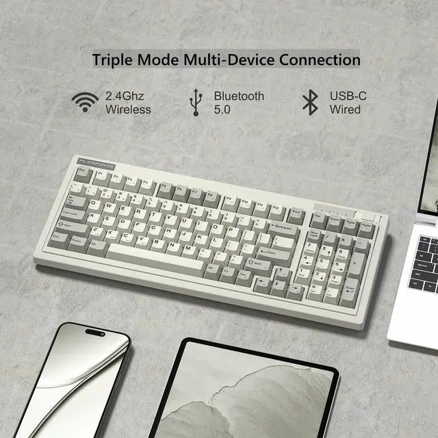 Alt view image 2 of 6 - OG98 Retro Gaming Keyboard with Number Pad, Wireless Mechanical, 4000mAh Creamy Custom,Linear Lubed Switches Hot Swap RGB, PBT Keycaps for Win/Mac