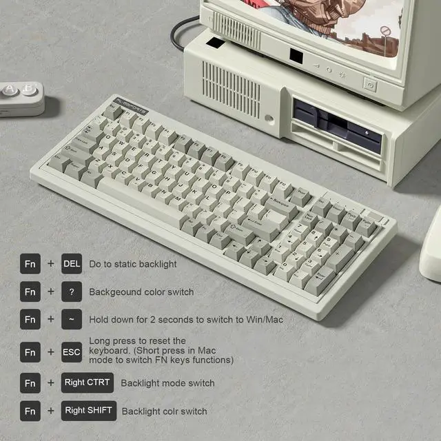 Alt view image 5 of 6 - OG98 Retro Gaming Keyboard with Number Pad, Wireless Mechanical, 4000mAh Creamy Custom,Linear Lubed Switches Hot Swap RGB, PBT Keycaps for Win/Mac