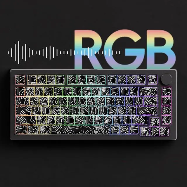 Alt view image 7 of 7 - MONSGEEK M1 V5 Aluminum Mechanical Keyboard 75% Topographic Theme Quick Release Gaming Keyboard with Knob, 8000 mAH RGB Hot-swappable Black Custom with Side-Printed Keycaps Pre lubed Piano Switch