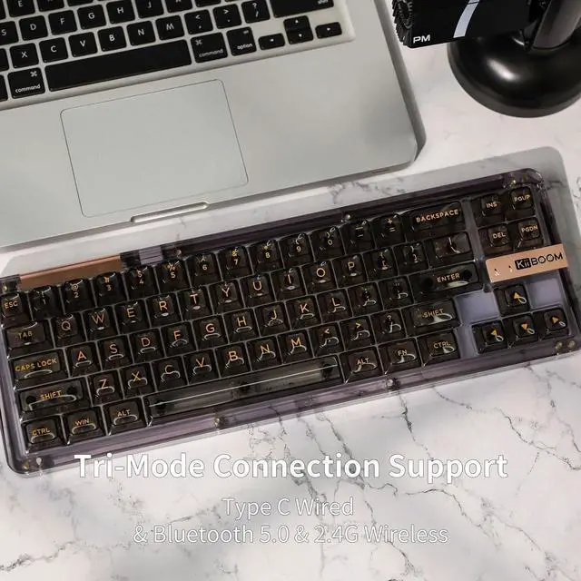 Alt view image 4 of 7 - KiiBoom Phantom 68 65% Hot Swappable Crystal Gasket-Mounted Mechanical Keyboard, BT5.0/2.4GHz/USB-C Wired Wireless NKRO Gaming Keyboard with South-Facing RGB, 4000mAh Battery for Win/Mac(Black)