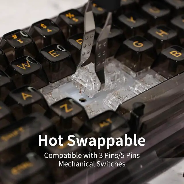 Alt view image 6 of 7 - KiiBoom Phantom 68 65% Hot Swappable Crystal Gasket-Mounted Mechanical Keyboard, BT5.0/2.4GHz/USB-C Wired Wireless NKRO Gaming Keyboard with South-Facing RGB, 4000mAh Battery for Win/Mac(Black)