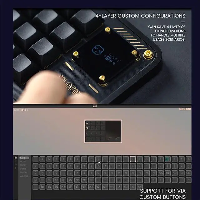 Alt view image 5 of 7 - Double Knob Custom Macro Pad Programmable Designer Mini Keyboard 16 Keys with Screen (Bronze,KB16)