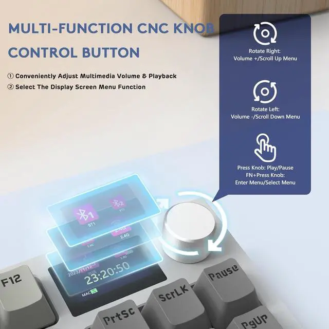 Alt view image 3 of 7 - RK86 RGB 75% Wireless Gasket Mechanical Keyboard,Triple Mode Bluetooth5.0/2.4G/USB-C 82 Keys Hot Swappable Gaming Keyboard 4000 mAH Battery w/Knob & 1.2'' HD OLED Display,Custom Linear Switches